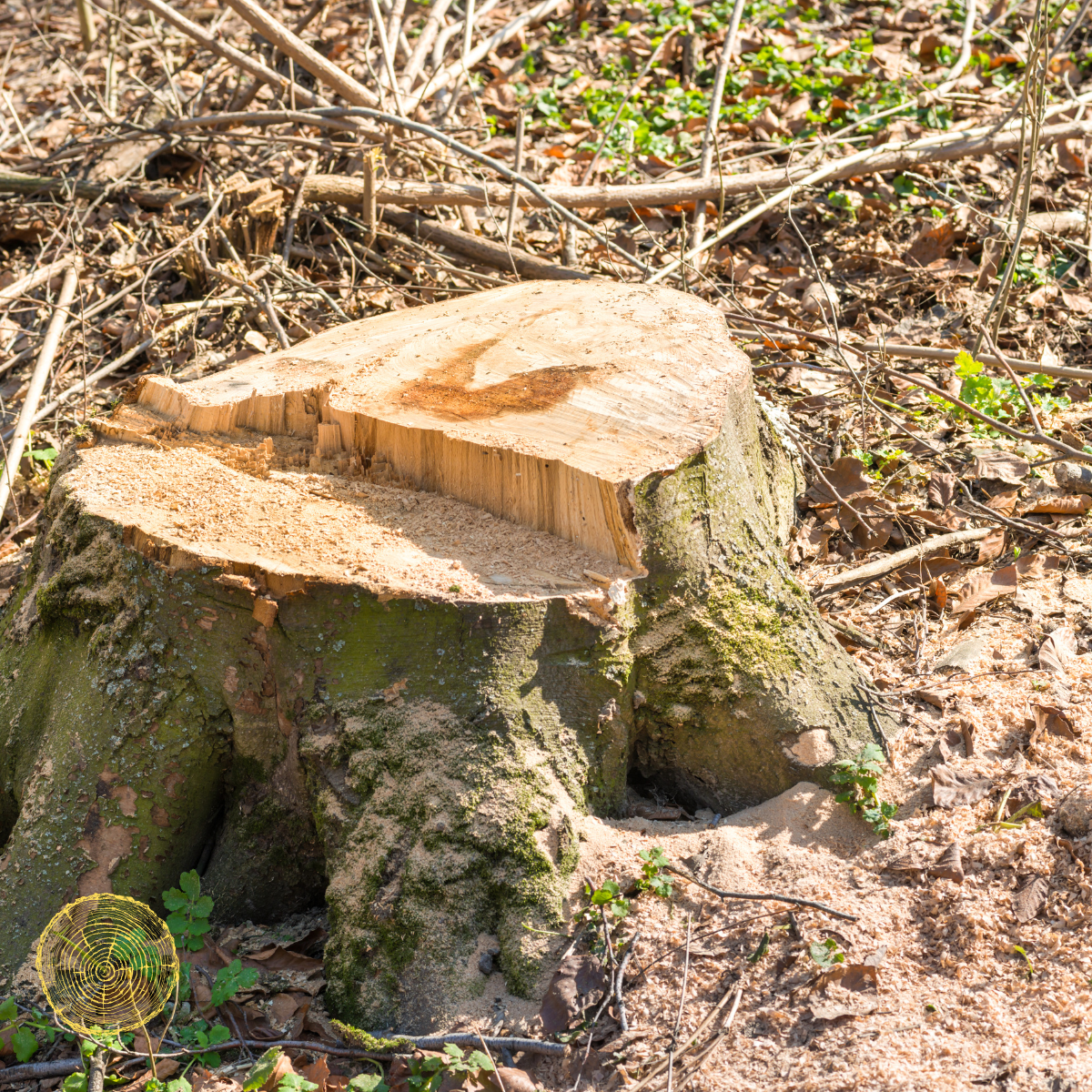 Tree stump before grinding in Wichita
